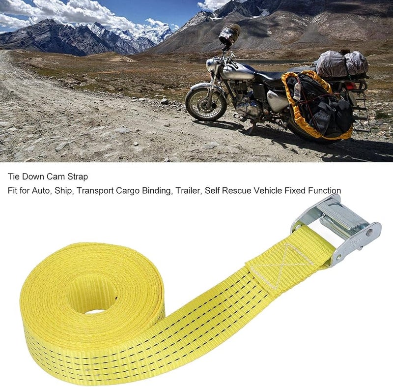 Heavy Duty 49mm x 6m Polyester Tie Down Strap with Metal Hooks Cam Buckles for Motorcycle Cargo Trucks Trailers Yellow - Image 3