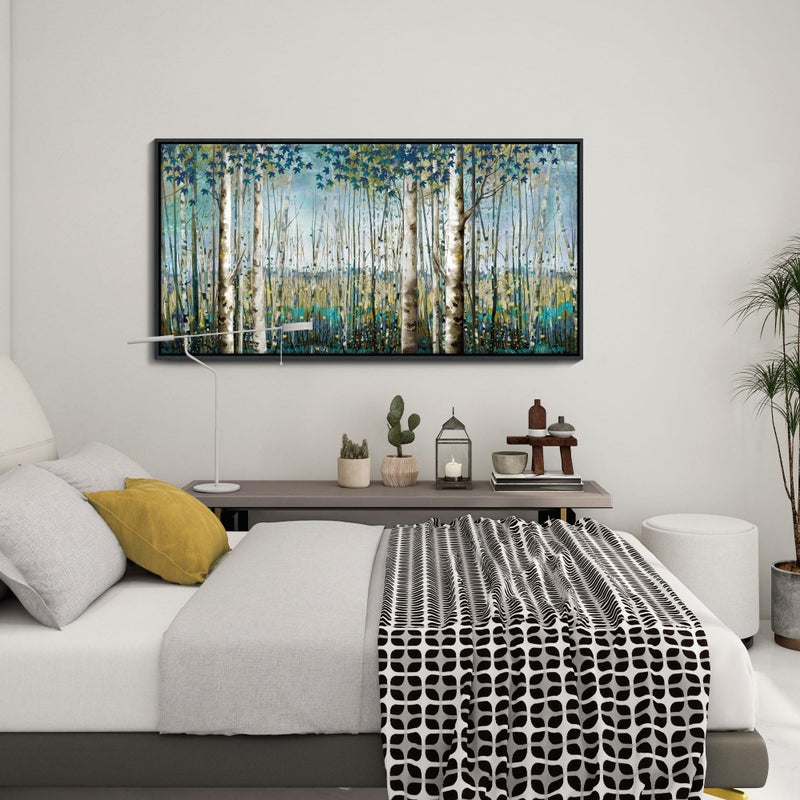 Pogusmavi Tree of Life Wall Art - Large Nature Birch Tree Canvas Painting for Home Decor | Framed Green Artwork for Living Room, Bedroom, and Office | Teal Wall Art Decoration 24x48 Inch - Image 3