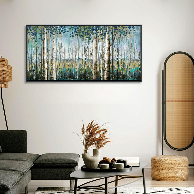 Pogusmavi Tree of Life Wall Art - Large Nature Birch Tree Canvas Painting for Home Decor | Framed Green Artwork for Living Room, Bedroom, and Office | Teal Wall Art Decoration 24x48 Inch - Image 2
