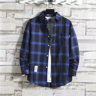 Spring and Autumn Thin Plaid Long-sleeved Shirt Mens Loose Ins Fashionable Korean Style Shirt Mens Work Clothes for Construction Site Blue 6605 - pzsku/ZB45E2581C5325D82E9FDZ/45/1746221920/cff09f7b-0e29-4913-8603-395386f151dd