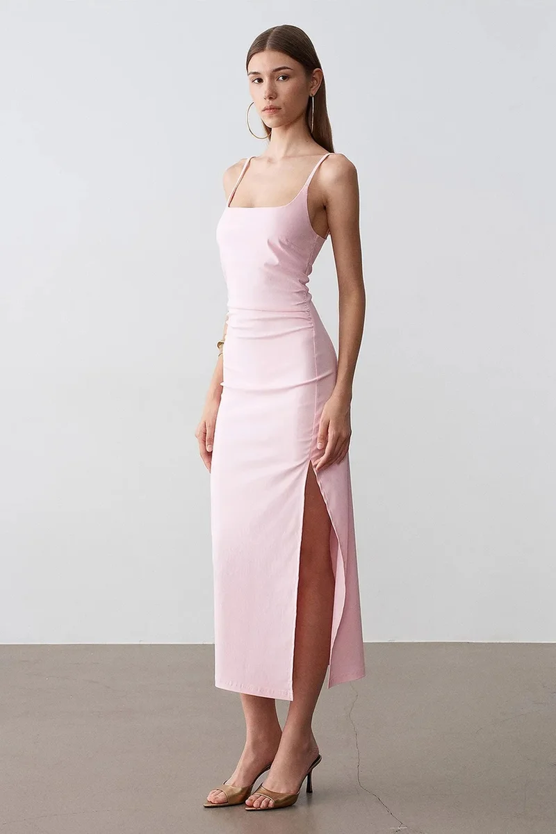 Dilvin Blush Pink DILVIN Women’s Sleeveless Bodycon Midi Dress for Women | Best Price UAE