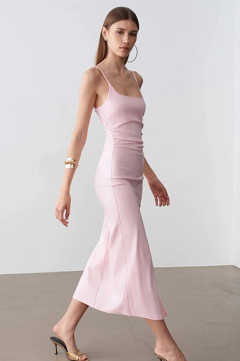 Dilvin Blush Pink DILVIN Women’s Sleeveless Bodycon Midi Dress for Women | Best Price UAE