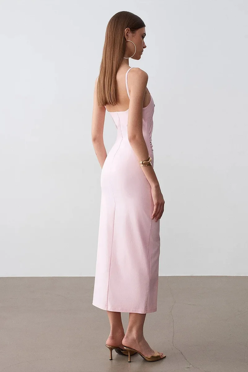 Dilvin Blush Pink DILVIN Women’s Sleeveless Bodycon Midi Dress for Women | Best Price UAE