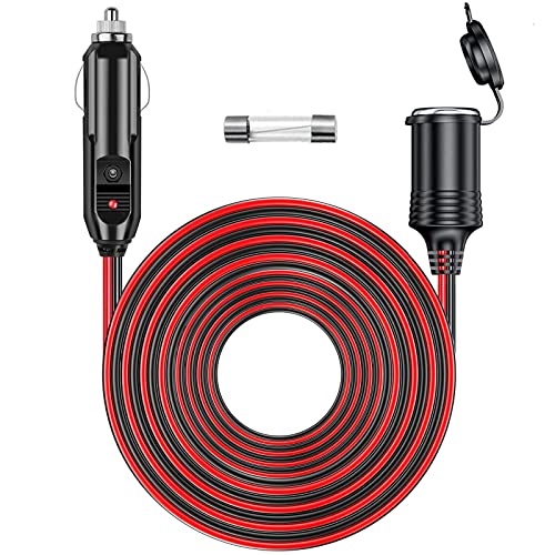 RWUJILONG 12V24V Heavy Duty Cigarette Lighter Extension Cord 131FT4M with LED Light for Car Vehicle Tire Pump Air Compressor Refrigerator Car Vacuums Coffee Maker etc 1 Spare Fuse 2 Years Warranty - Image 1