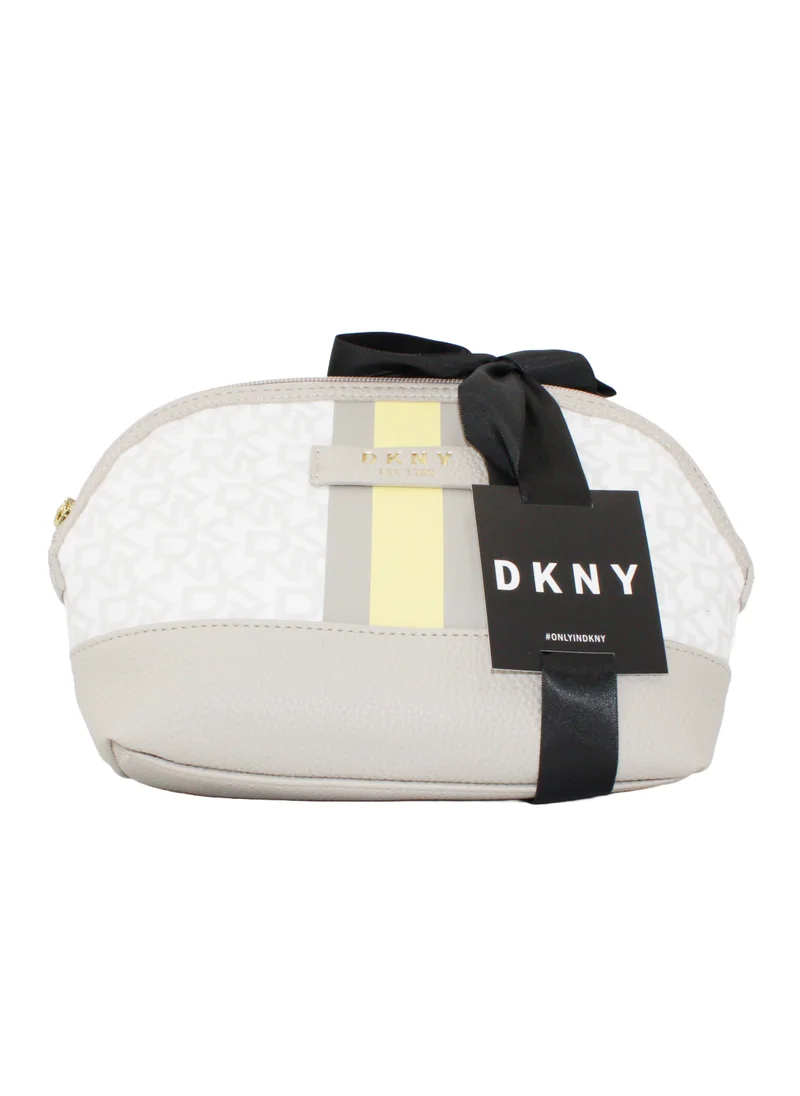 دكني حقيبة مستحضرات التجميل DKNY Signature Stripe 2.0 Dome، حقيبة مكياج للسفر صغيرة، حقيبة تخزين صغيرة خفيفة الوزن لمستحضرات التجميل، حقيبة مكياج صغيرة، حقيبة أدوات الزينة للسفر