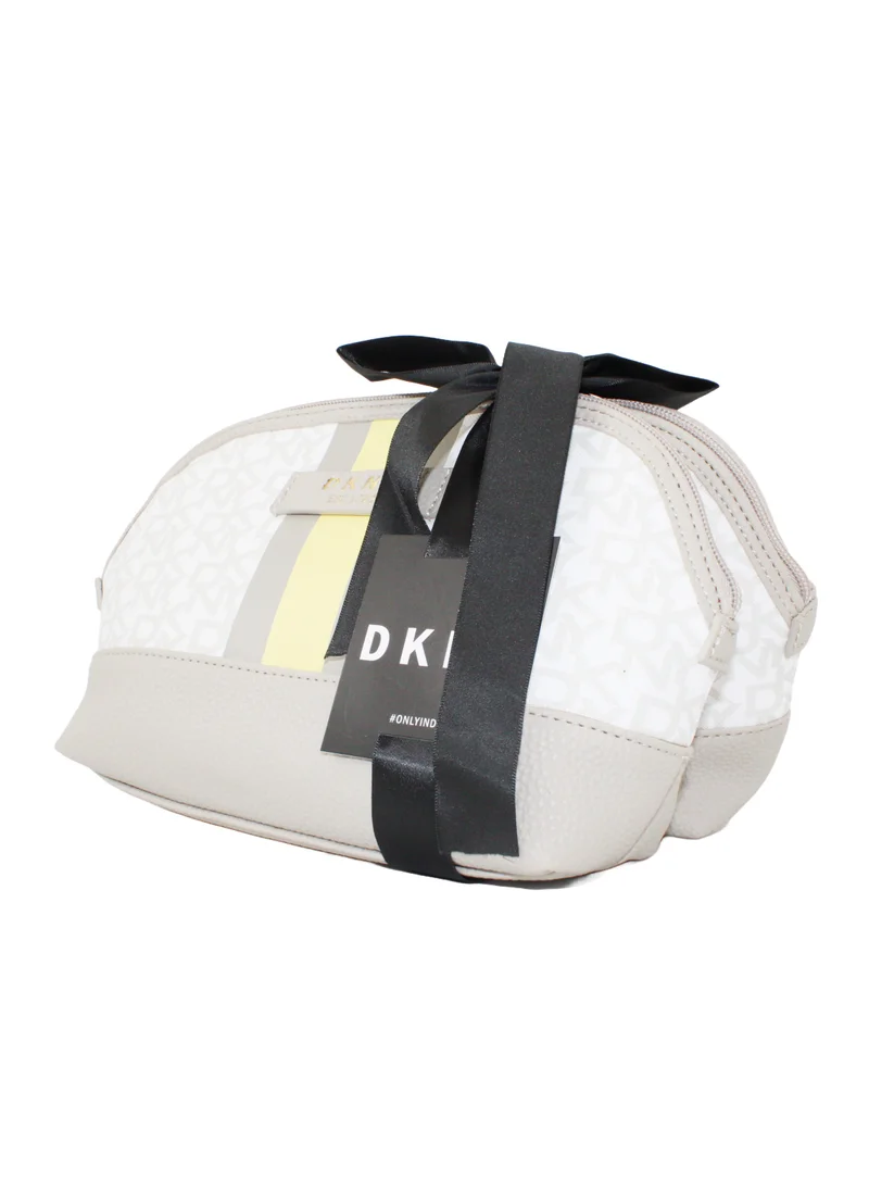 دكني حقيبة مستحضرات التجميل DKNY Signature Stripe 2.0 Dome، حقيبة مكياج للسفر صغيرة، حقيبة تخزين صغيرة خفيفة الوزن لمستحضرات التجميل، حقيبة مكياج صغيرة، حقيبة أدوات الزينة للسفر