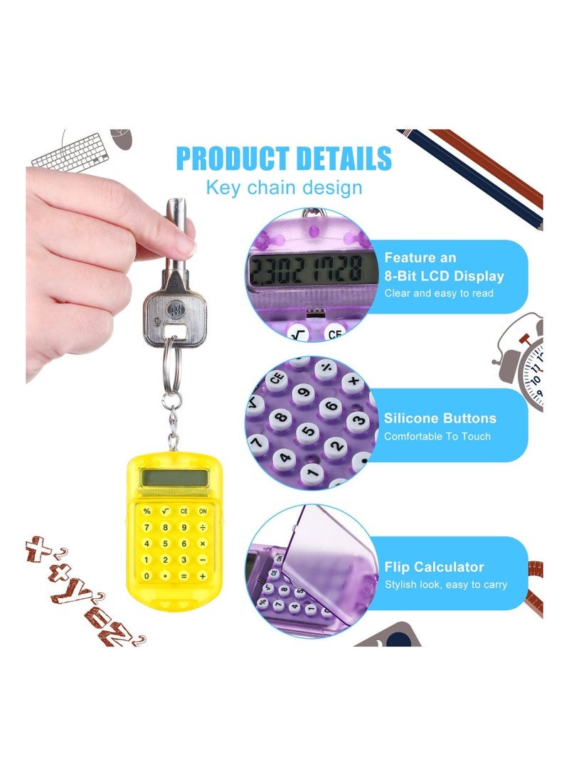 6 Pcs Mini Pocket Calculator Key Ring for Kids - 8 Digit Electronic Keychain for School, Home & Office - Portable Tiny Clear Flip Design - Image 4