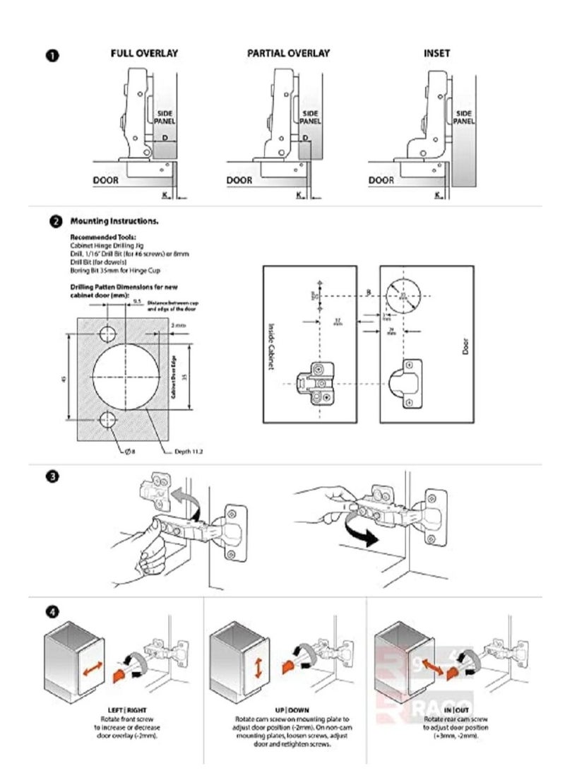 RACO RACO Soft Close Cabinet Hinges Cabinets Door Multi Way Adjustability For Kitchen Folding Door Cup Board, Wardrobe -With Plate & Screw for Easy Installation Pack of 2 (Inset (C-type))  - Image 5