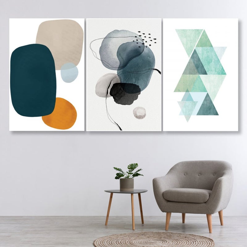 Marktna Three canvas panels with an abstract art design and a hollow frame, measuring (120×60), three pieces - Image 1
