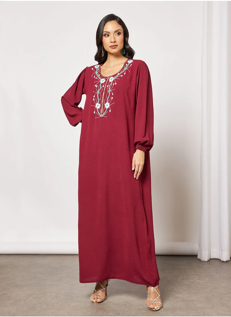 Hayat Jalabiya Embellished With Symmetric Beadwork
