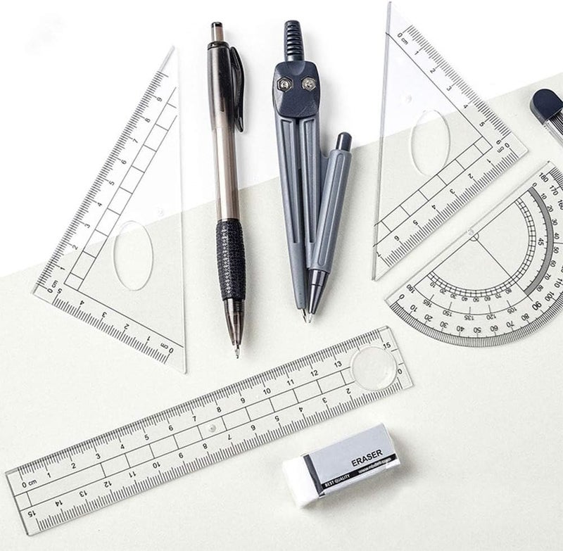 NORACLAN Math Geometry Kit Set 8 Pieces Student Supplies with Shatterproof Storage Box,Includes Rulers,Protractor,Compass,Pencil Lead Refills,Pencil,Eraser.for Students and Engineering Drawings - Image 5