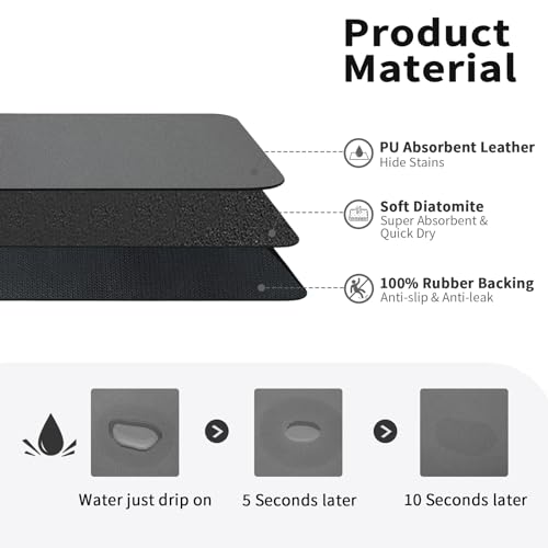 HotLive Dish Drying Mat for Kitchen Counter, Heat Resistant Drainer Mats with Non-slip Rubber Backed, Hide Stain Kitchen Super Absorbent Draining Mat, Easy to Clean Dish Rack Pad, Dark Grey 16"x20" - Image 2