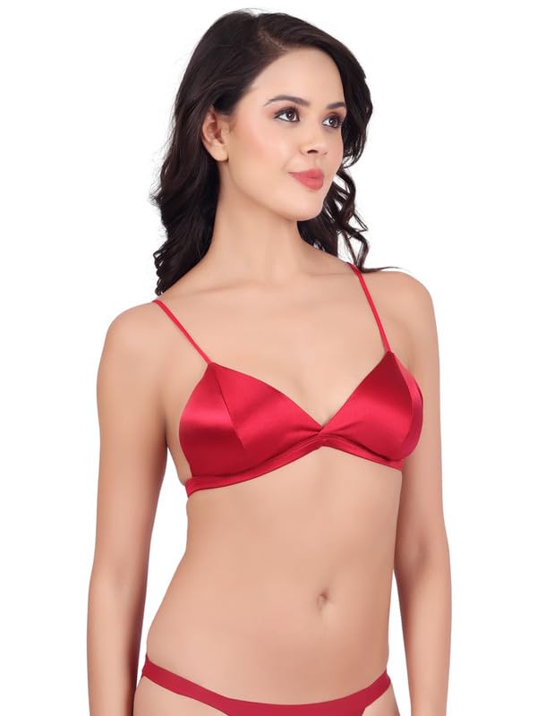 Luella Women Padded Seamless Deep V Plunge Satin Bra Red - Image 3
