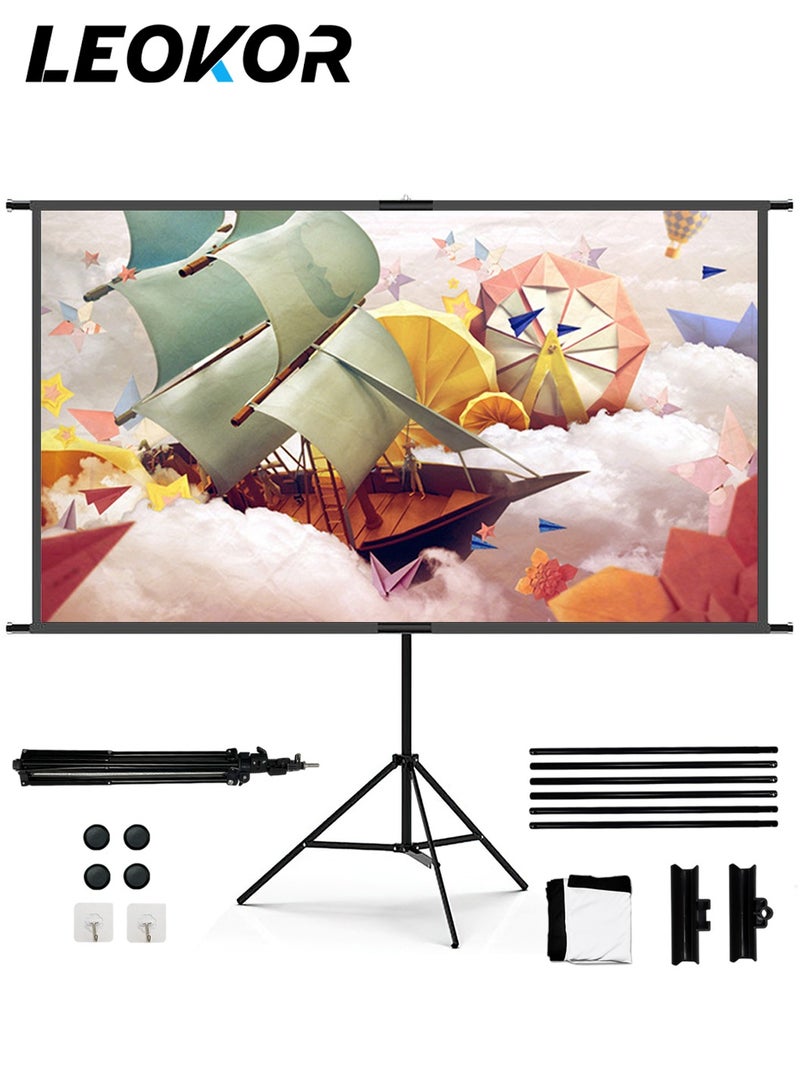 LEOKOR 120 inch 16:9 Portable Projector Screen and Tripod Stand, Support 4K 1080p HD Movie, Foldable Anti Crease with Carry Bag, for Indoor Outdoor Home Theater Camping  - Image 1