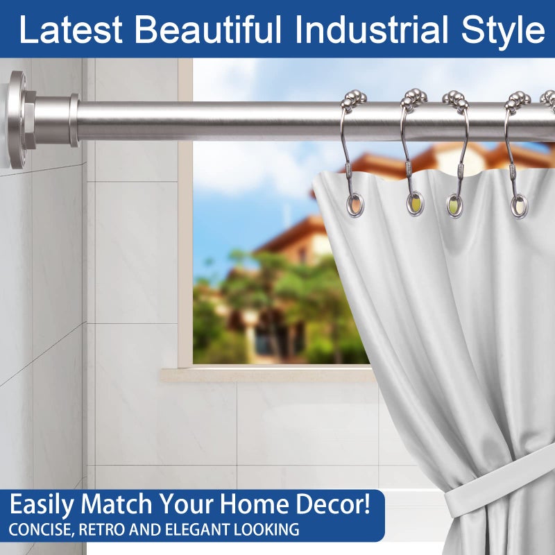 BRIOFOX Industrial Shower Curtain Rod - 2-in-1 Design Tension Curtain Rod - Never Rust Non-Slip 43 to 72 Inch 304 Stainless Steel, Brushed Nickel Window Curtain Rod - Image 2