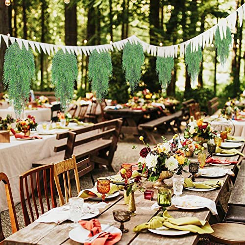 herfate Fake Garland Hanging Vines 4 PC Artificial Weeping Willow Leaves Fake Greenery Faux Plants Realistic Home Office Decoration Indoor Outdoor (Green) - Image 5