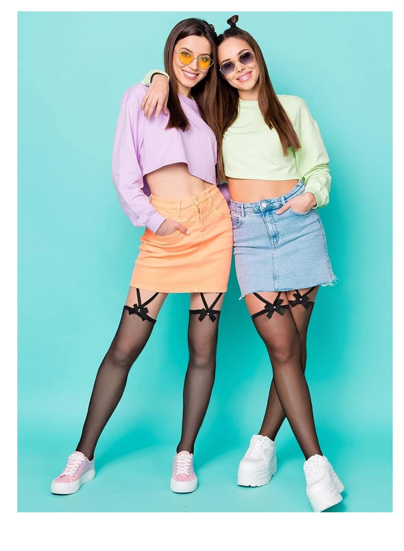 جوارب عالية الساقين من نوع بوه 2 زوج من الجوارب المزينة بالدانتيل للنساء، جوارب مثبتة للأزياء التنكرية والهدايا اليومية - Image 3