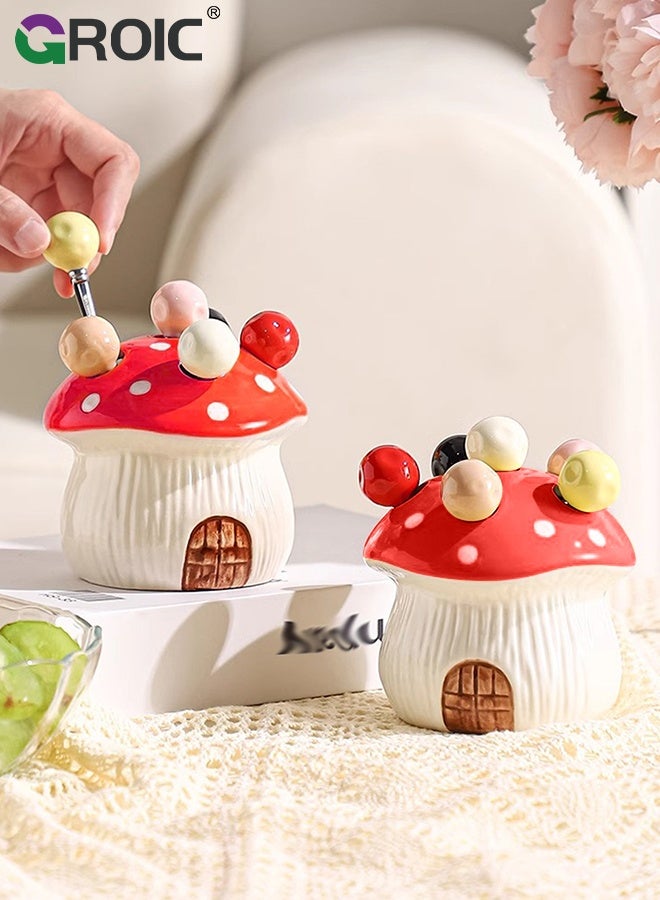 GROIC Mushroom Fruit Fork Set,Stainless Steel Material,Food-Safe Snack Forks,Cute Cake and Fruit Utensils for Kitchen Display, Party and Home Decor Accessories, Reusable,Red Mushroom Ceramic craft products - Image 2