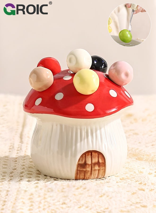 GROIC Mushroom Fruit Fork Set,Stainless Steel Material,Food-Safe Snack Forks,Cute Cake and Fruit Utensils for Kitchen Display, Party and Home Decor Accessories, Reusable,Red Mushroom Ceramic craft products - Image 1