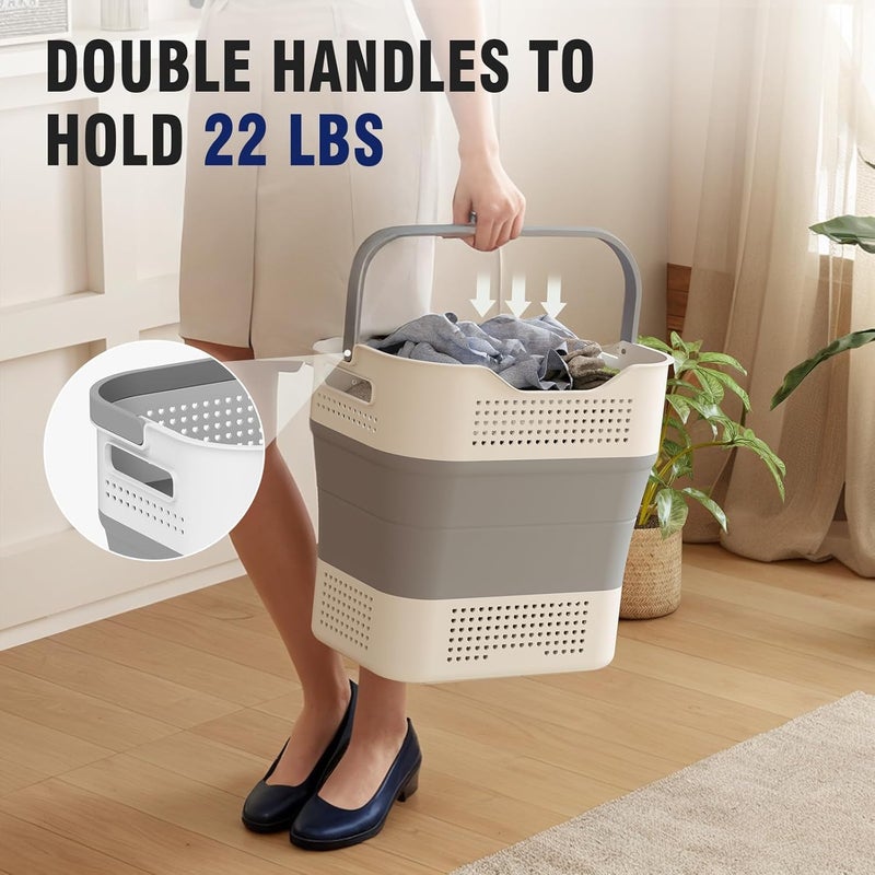 Jumix Collapsible Laundry Basket 11 Gallons 43L Laundry Basket Upgraded With a Storage Box Laundry Hamper for Laundry Room Organization Storage Foldable Clothes Hamper ContainerOrganizer - Image 3