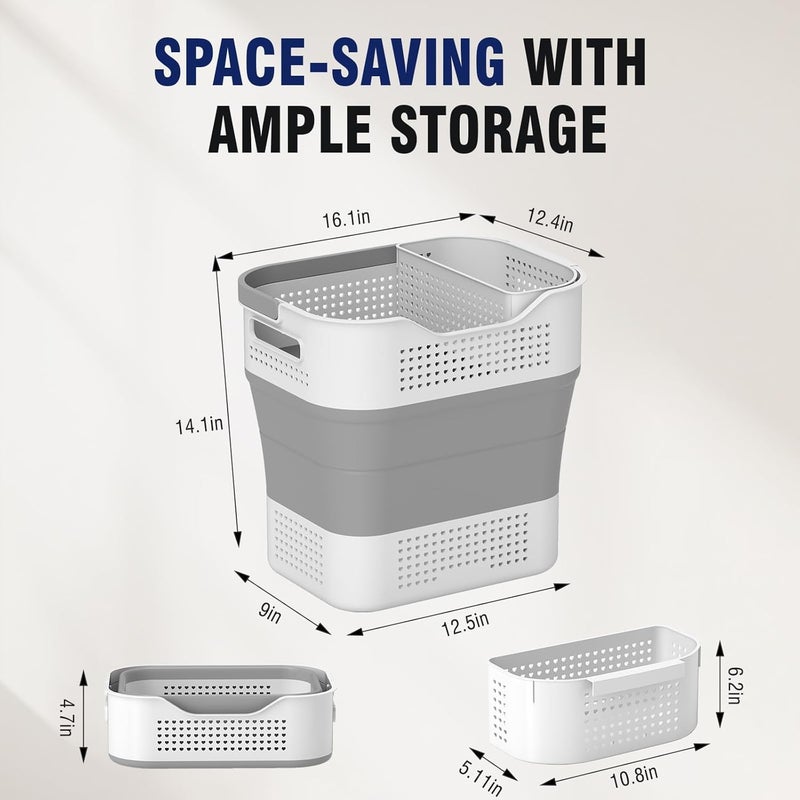 Jumix Collapsible Laundry Basket 11 Gallons 43L Laundry Basket Upgraded With a Storage Box Laundry Hamper for Laundry Room Organization Storage Foldable Clothes Hamper ContainerOrganizer - Image 2