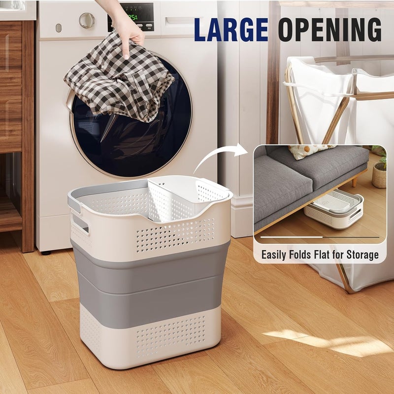 Jumix Collapsible Laundry Basket 11 Gallons 43L Laundry Basket Upgraded With a Storage Box Laundry Hamper for Laundry Room Organization Storage Foldable Clothes Hamper ContainerOrganizer - Image 4