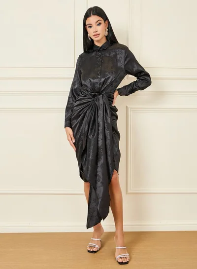 Styli Knotted Satin Shirt Dress