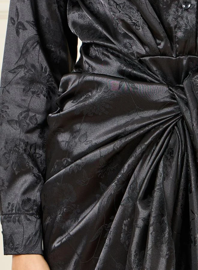 Styli Knotted Satin Shirt Dress