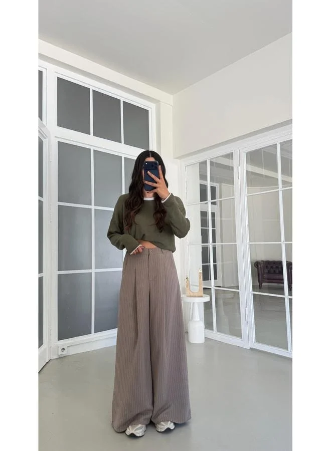 Gaus Vizon Elastic Waist Striped Imported Fabric Pants GAUS-01978.