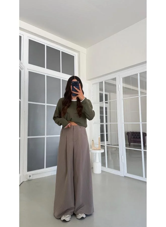 Gaus Vizon Elastic Waist Striped Imported Fabric Pants GAUS-01978.