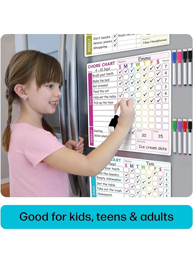 erorex Magnetic Behavior Reward Chore Chart Fridge Whiteboard Chore Chart Set Dry Erase Responsibility Chart Fridge Magnet Behavior Chart Set And 8 Fine Tip Markers 3 Pcs - Image 2