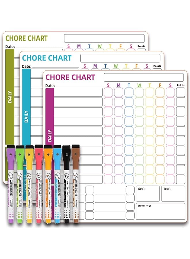 erorex Magnetic Behavior Reward Chore Chart Fridge Whiteboard Chore Chart Set Dry Erase Responsibility Chart Fridge Magnet Behavior Chart Set And 8 Fine Tip Markers 3 Pcs - Image 1