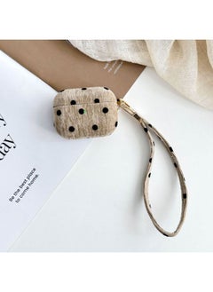 Suitable For AppleAirpods Pro2 Protective Cover Cloth Ripple Point Fine Velvet 4 Generation Bluetooth Headset Protective Cover Hard-Color:Light Brown Spots + Accessories Lanyard-Model:AirPods Pro