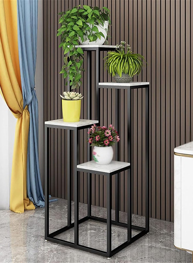 HOME TASTE Hometaste Metal And Marble Plant Stand With Modern Designs - Ideal For Indoor And Outdoor Decor,Perfect For Succulents,Potted Plants And Flower Pots (Black Frame + White Marble)