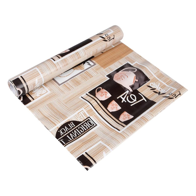 Kuber Industries Shelf Liner Kitchen Cabinet Shelf Protector Kitchen Liners for Cabinets and Drawers Kettle Design Shelf Liner Roll 3 MTR Brown - Image 1