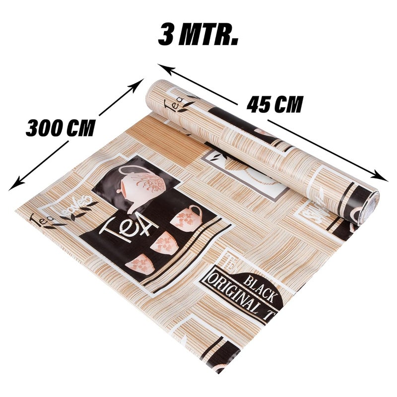 Kuber Industries Shelf Liner Kitchen Cabinet Shelf Protector Kitchen Liners for Cabinets and Drawers Kettle Design Shelf Liner Roll 3 MTR Brown - Image 3