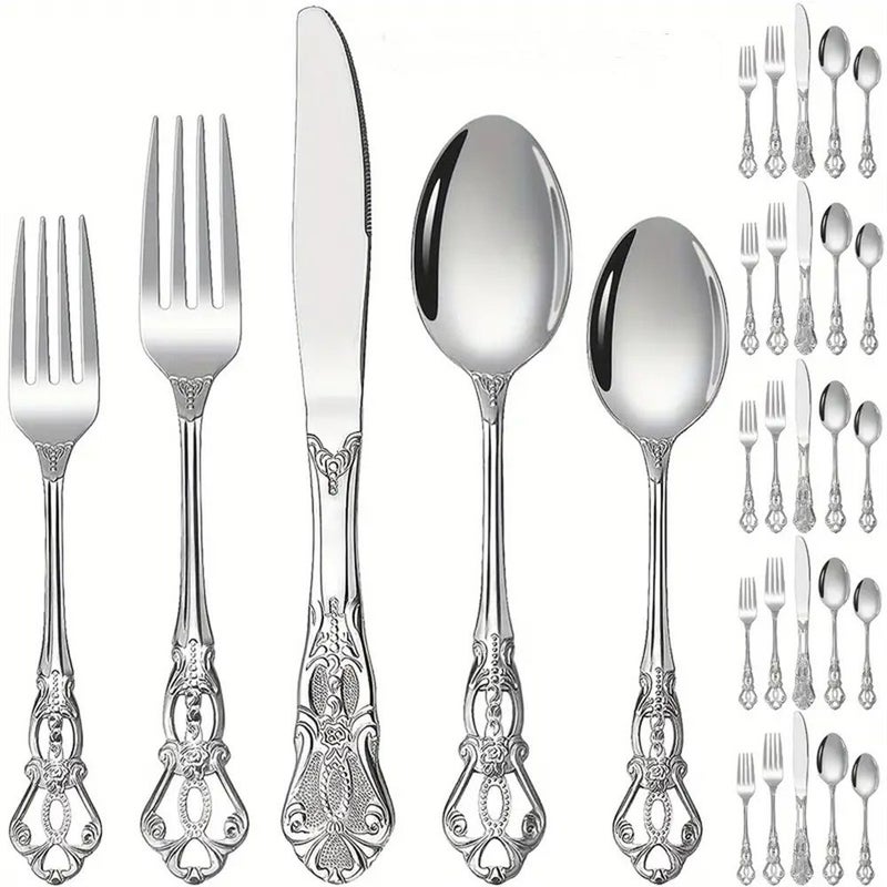 30 Piece Stainless Steel Flatware Set Mirror Polished Silver Dishwasher Safe Cutlery Gift - Image 1
