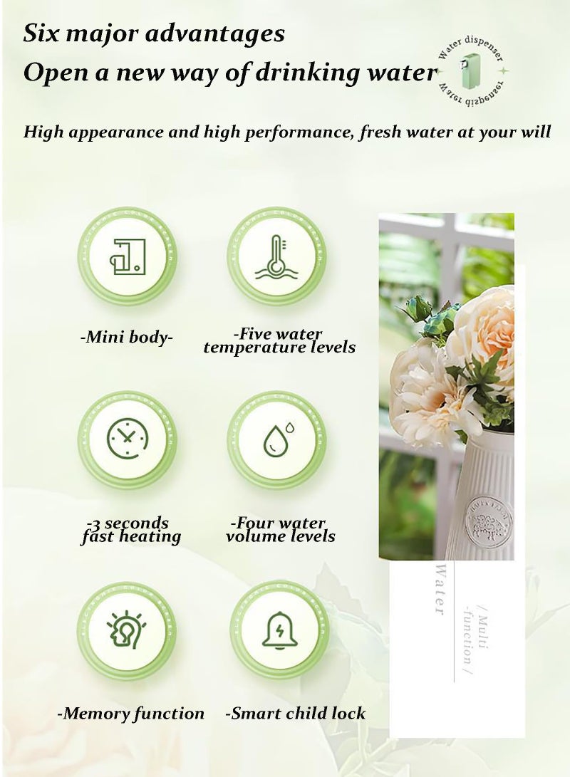 XiuWoo Instant Hot Water Dispenser, Mineral Bottled Water Machine, Desktop Small Speed Hot Travel Pocket Water Heater, 5 Temperatures Choices, green  - Image 3