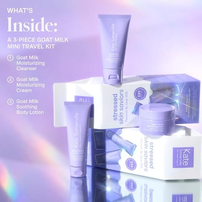 Kate Somerville Stressed Skin Saviors Travel Kit Goat Milk Cleanser, Cream, and Body Lotion Holiday Gift Set - Image 2