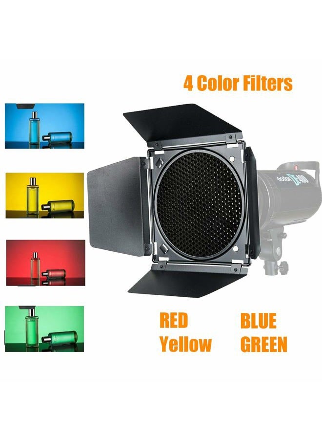 Godox BD-04 Barn Door with Honeycomb Grid and 4 Color Gel Filters(Red Yellow Blue Green) Compatible for Godox 7" Standard Reflectors for AD600B/AD600BM/AD600Pro/SL60W/SL150W/SL200W/MS200/MS300 - Image 5
