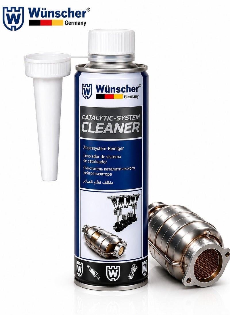 Wunscher W-7722 Catalytic System Cleaner 300ML for Petrol & Diesel Engines, Catalytic Converter, DPF, Injection & Exhaust System Cleaner, Carbon & Soot Deposit Cleaning Fuel Additive, Engine Maintenance Treatment - Image 1
