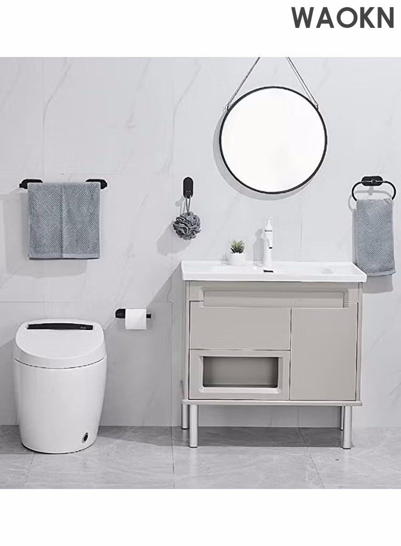 WAOKN 4-Pieces Matte Black Bathroom Hardware Set Adjustable Bathroom, Includes Adhesive Toilet Paper Holder, Adhesive Hand Towel Bar, Adhesive Robe Towel Hook ，Bathroom Accessories Kit - Image 2