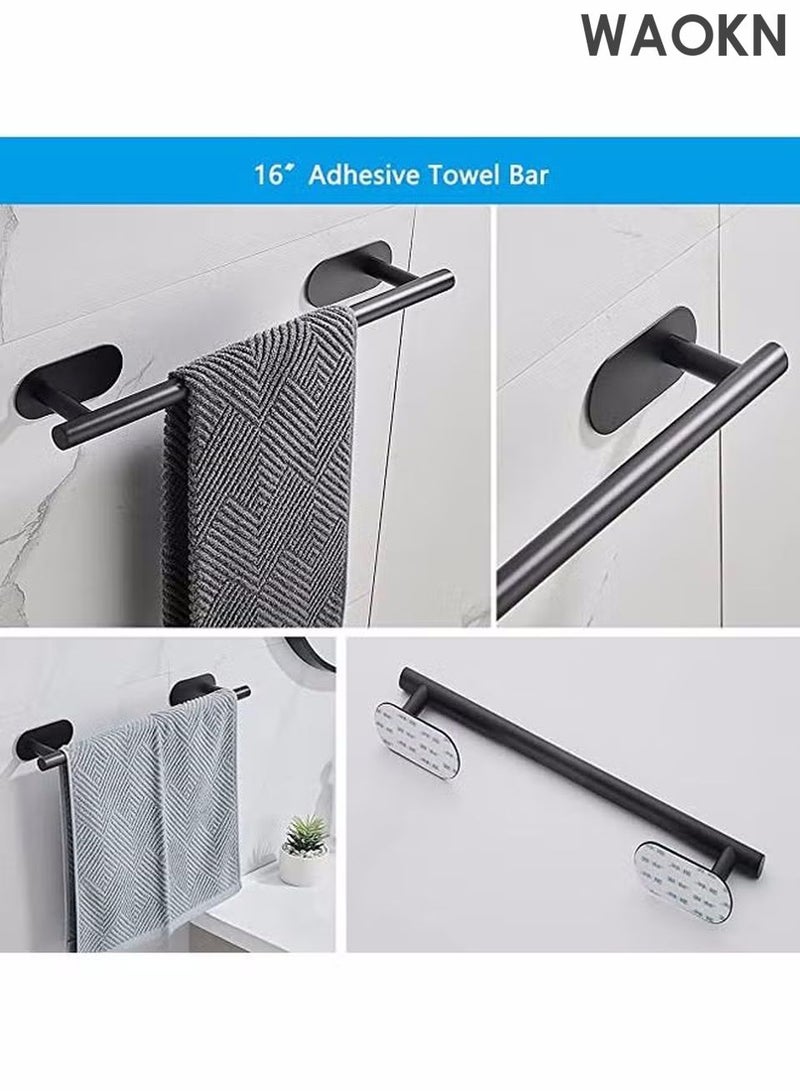 WAOKN 4-Pieces Matte Black Bathroom Hardware Set Adjustable Bathroom, Includes Adhesive Toilet Paper Holder, Adhesive Hand Towel Bar, Adhesive Robe Towel Hook ，Bathroom Accessories Kit - Image 4