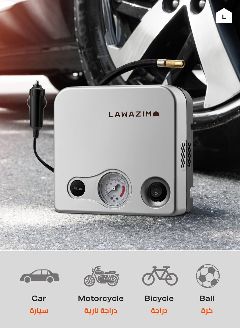 LAWAZIM Tire Inflator - Portable Air Compressor Pump with 3 Interchangeable Nozzles, Copper Tube Tip, Non-Slip Feet, and Carrying Case - Ideal for Inflating Car Bike Wheels and Tires and Sports Balls - Image 4