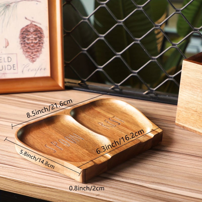 Acacia Wood Spoon Rest For Stove With Silicone Feet Double Kitchen Utensil Holder Brown Style 1 - Image 3