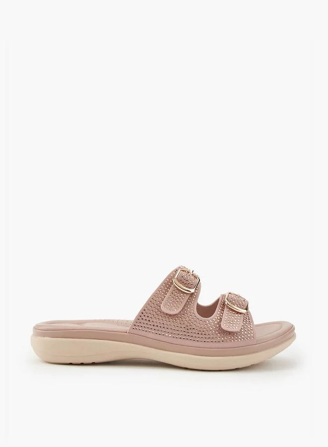 Flora Bella By Shoexpress Embellished Buckle Detail Slip-On Sandals