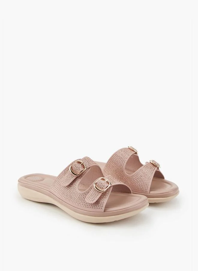 Flora Bella By Shoexpress Flora Bella Embellished Buckle Detail Slip-On Sandals