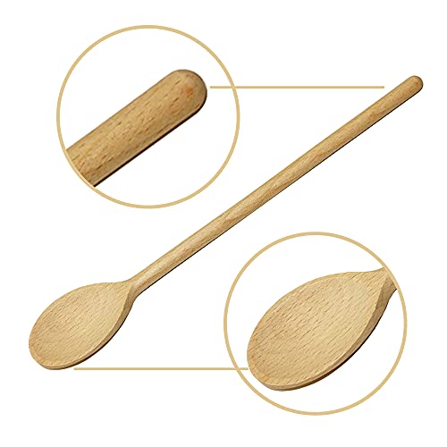 BICB 10 Inch Long Wooden Spoon Set by BICB | Natural Beechwood Mixing Spoons for Baking, Cooking & Stirring | Set of 12 Long Wooden Spoons | Cookware Sauce Spoons | Wood Mixing Spoon Set - Image 2