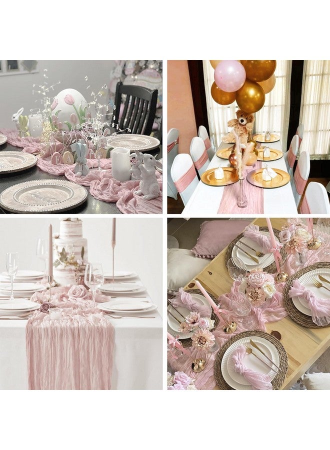 BLUETOP 10 Pack Pink Cheesecloth Table Runners, 10FT Summer Dusty Pink Table Runner Boho Gauze Cheese Cloth Table Runner for Wedding Baby Shower Birthday Party Home Decor - Image 5