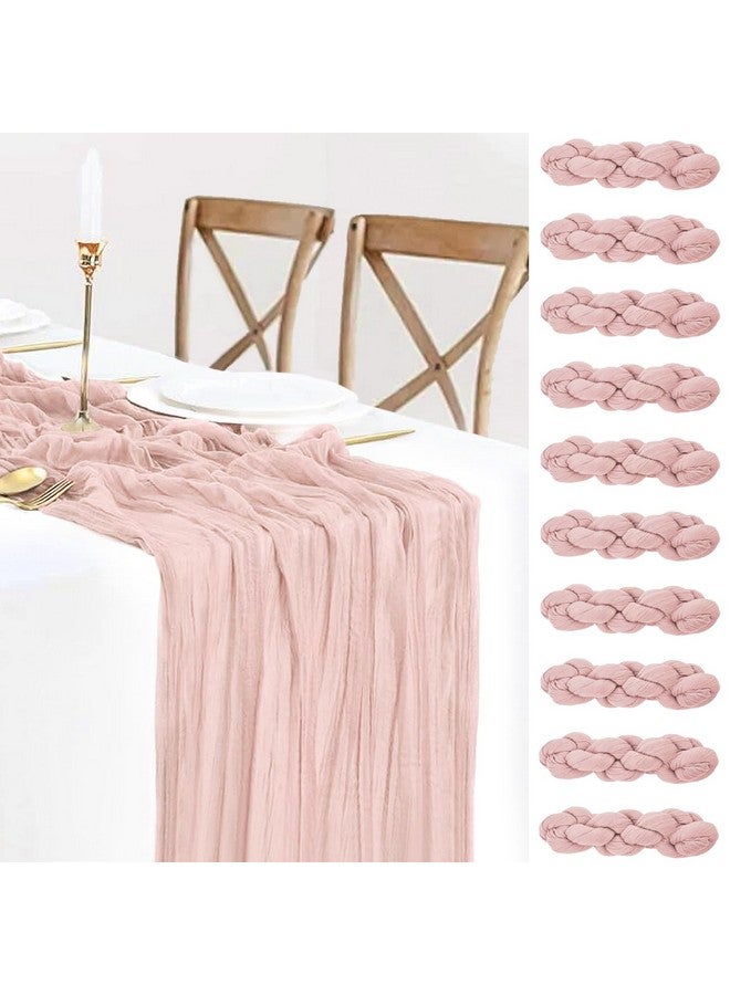 BLUETOP 10 Pack Pink Cheesecloth Table Runners, 10FT Summer Dusty Pink Table Runner Boho Gauze Cheese Cloth Table Runner for Wedding Baby Shower Birthday Party Home Decor - Image 1